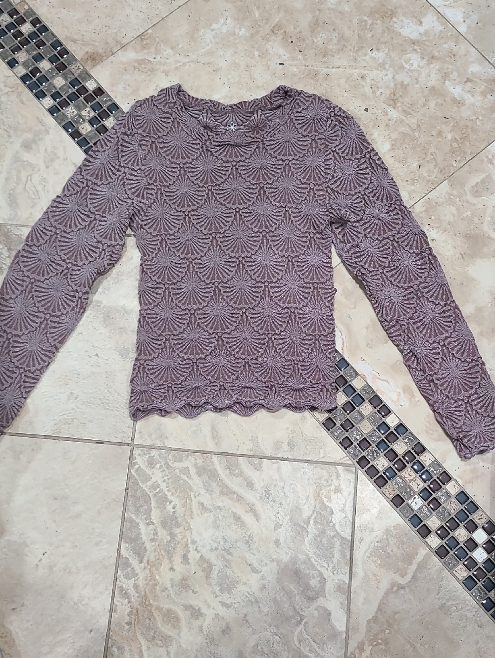 Aura Lilac Scallop Lace Long-Sleeve Top